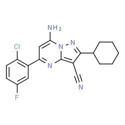 ChemSpider 2D Image | 7-Amino-5-(2-chloro-5-fluorophenyl)-2-cyclohexylpyrazolo[1,5-a]pyrimidine-3-carbonitrile | C19H17ClFN5