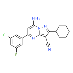 ChemSpider 2D Image | 7-Amino-5-(3-chloro-5-fluorophenyl)-2-cyclohexylpyrazolo[1,5-a]pyrimidine-3-carbonitrile | C19H17ClFN5