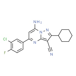 ChemSpider 2D Image | 7-Amino-5-(3-chloro-4-fluorophenyl)-2-cyclohexylpyrazolo[1,5-a]pyrimidine-3-carbonitrile | C19H17ClFN5