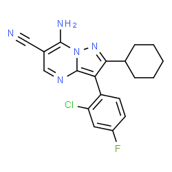 ChemSpider 2D Image | 7-Amino-3-(2-chloro-4-fluorophenyl)-2-cyclohexylpyrazolo[1,5-a]pyrimidine-6-carbonitrile | C19H17ClFN5