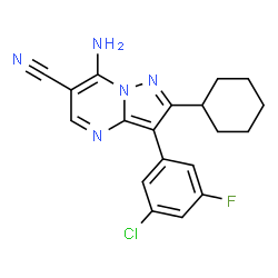 ChemSpider 2D Image | 7-Amino-3-(3-chloro-5-fluorophenyl)-2-cyclohexylpyrazolo[1,5-a]pyrimidine-6-carbonitrile | C19H17ClFN5