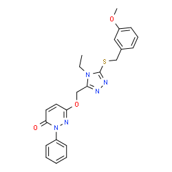 ChemSpider 2D Image | 6-({4-Ethyl-5-[(3-methoxybenzyl)sulfanyl]-4H-1,2,4-triazol-3-yl}methoxy)-2-phenyl-3(2H)-pyridazinone | C23H23N5O3S