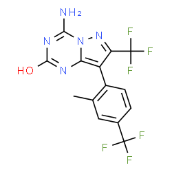 ChemSpider 2D Image | 4-Amino-8-[2-methyl-4-(trifluoromethyl)phenyl]-7-(trifluoromethyl)pyrazolo[1,5-a][1,3,5]triazin-2-ol | C14H9F6N5O