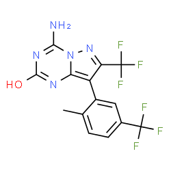ChemSpider 2D Image | 4-Amino-8-[2-methyl-5-(trifluoromethyl)phenyl]-7-(trifluoromethyl)pyrazolo[1,5-a][1,3,5]triazin-2-ol | C14H9F6N5O