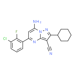 ChemSpider 2D Image | 7-Amino-5-(3-chloro-2-fluorophenyl)-2-cyclohexylpyrazolo[1,5-a]pyrimidine-3-carbonitrile | C19H17ClFN5