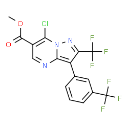 ChemSpider 2D Image | Methyl 7-chloro-2-(trifluoromethyl)-3-[3-(trifluoromethyl)phenyl]pyrazolo[1,5-a]pyrimidine-6-carboxylate | C16H8ClF6N3O2