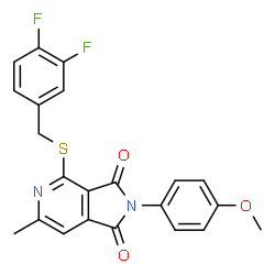 ChemSpider 2D Image | 4-[(3,4-difluorobenzyl)thio]-2-(4-methoxyphenyl)-6-methyl-1H-pyrrolo[3,4-c]pyridine-1,3(2H)-dione | C22H16F2N2O3S