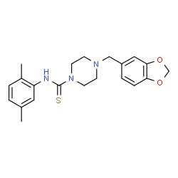 ChemSpider 2D Image | 4-(1,3-Benzodioxol-5-ylmethyl)-N-(2,5-dimethylphenyl)-1-piperazinecarbothioamide | C21H25N3O2S