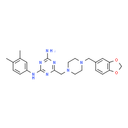 ChemSpider 2D Image | 6-{[4-(1,3-Benzodioxol-5-ylmethyl)-1-piperazinyl]methyl}-N-(3,4-dimethylphenyl)-1,3,5-triazine-2,4-diamine | C24H29N7O2