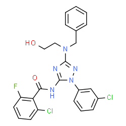 ChemSpider 2D Image | N-{3-[Benzyl(2-hydroxyethyl)amino]-1-(3-chlorophenyl)-1H-1,2,4-triazol-5-yl}-2-chloro-6-fluorobenzamide | C24H20Cl2FN5O2