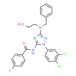 ChemSpider 2D Image | N-{3-[Benzyl(2-hydroxyethyl)amino]-1-(3,4-dichlorophenyl)-1H-1,2,4-triazol-5-yl}-4-fluorobenzamide | C24H20Cl2FN5O2