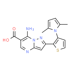 ChemSpider 2D Image | 7-Amino-2-[3-(2,5-dimethyl-1H-pyrrol-1-yl)-2-thienyl]pyrazolo[1,5-a]pyrimidine-6-carboxylic acid | C17H15N5O2S