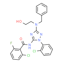 ChemSpider 2D Image | N-{3-[Benzyl(2-hydroxyethyl)amino]-1-(2-chlorophenyl)-1H-1,2,4-triazol-5-yl}-2-chloro-6-fluorobenzamide | C24H20Cl2FN5O2