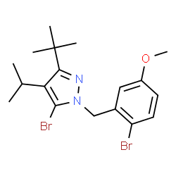 ChemSpider 2D Image | 5-Bromo-1-(2-bromo-5-methoxybenzyl)-4-isopropyl-3-(2-methyl-2-propanyl)-1H-pyrazole | C18H24Br2N2O