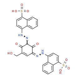 ChemSpider 2D Image | 4-[(2E)-2-{(5Z)-3-(Hydroxymethyl)-2,6-dioxo-5-[(4-sulfo-1-naphthyl)hydrazono]-3-cyclohexen-1-ylidene}hydrazino]-1-naphthalenesulfonic acid | C27H20N4O9S2