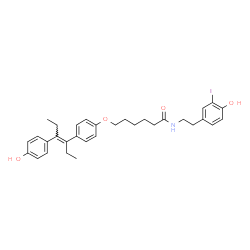 ChemSpider 2D Image | N-[2-(4-Hydroxy-3-iodophenyl)ethyl]-6-{4-[(3E)-4-(4-hydroxyphenyl)-3-hexen-3-yl]phenoxy}hexanamide | C32H38INO4