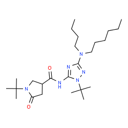 ChemSpider 2D Image | N-{3-[Butyl(hexyl)amino]-1-(2-methyl-2-propanyl)-1H-1,2,4-triazol-5-yl}-1-(2-methyl-2-propanyl)-5-oxo-3-pyrrolidinecarboxamide | C25H46N6O2