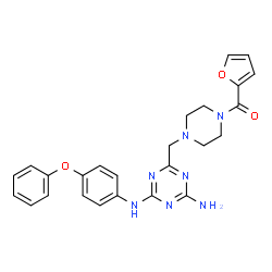 ChemSpider 2D Image | (4-{[4-amino-6-(4-phenoxyanilino)-1,3,5-triazin-2-yl]methyl}-1-piperazinyl)(2-furyl)methanone | C25H25N7O3