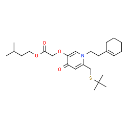 ChemSpider 2D Image | 3-Methylbutyl [(1-[2-(1-cyclohexen-1-yl)ethyl]-6-{[(2-methyl-2-propanyl)sulfanyl]methyl}-4-oxo-1,4-dihydro-3-pyridinyl)oxy]acetate | C25H39NO4S