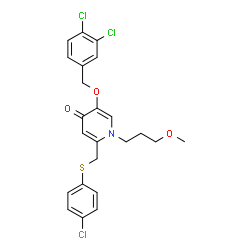 ChemSpider 2D Image | 2-{[(4-Chlorophenyl)sulfanyl]methyl}-5-[(3,4-dichlorobenzyl)oxy]-1-(3-methoxypropyl)-4(1H)-pyridinone | C23H22Cl3NO3S