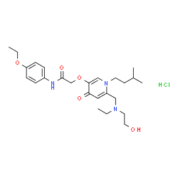 ChemSpider 2D Image | N-(4-Ethoxyphenyl)-2-{[6-{[ethyl(2-hydroxyethyl)amino]methyl}-1-(3-methylbutyl)-4-oxo-1,4-dihydro-3-pyridinyl]oxy}acetamide hydrochloride (1:1) | C25H38ClN3O5