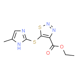 ChemSpider 2D Image | ethyl 5-[(5-methyl-1H-imidazol-2-yl)thio]-1,2,3-thiadiazole-4-carboxylate | C9H10N4O2S2