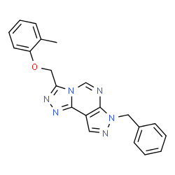 ChemSpider 2D Image | 7-Benzyl-3-[(2-methylphenoxy)methyl]-7H-pyrazolo[4,3-e][1,2,4]triazolo[4,3-c]pyrimidine | C21H18N6O