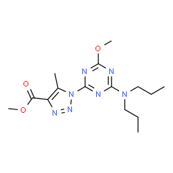 ChemSpider 2D Image | Methyl 1-[4-(dipropylamino)-6-methoxy-1,3,5-triazin-2-yl]-5-methyl-1H-1,2,3-triazole-4-carboxylate | C15H23N7O3