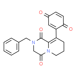 ChemSpider 2D Image | 6H-Pyrido[1,2-a]pyrazine-1,4-dione, 2-benzyl-9-(3,6-dioxocyclohexa-1,4-dienyl)-2,3,7,8-tetrahydro- | C21H18N2O4
