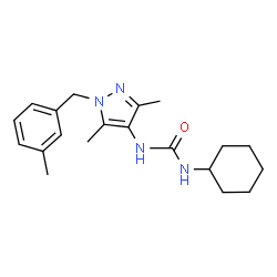 ChemSpider 2D Image | 1-Cyclohexyl-3-[3,5-dimethyl-1-(3-methylbenzyl)-1H-pyrazol-4-yl]urea | C20H28N4O