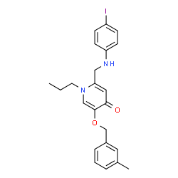 ChemSpider 2D Image | 2-{[(4-Iodophenyl)amino]methyl}-5-[(3-methylbenzyl)oxy]-1-propyl-4(1H)-pyridinone | C23H25IN2O2