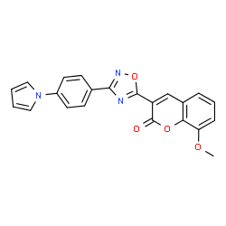 ChemSpider 2D Image | Chromen-2-one, 8-methoxy-3-[3-(4-pyrrol-1-ylphenyl)-[1,2,4]oxadiazol-5-yl]- | C22H15N3O4