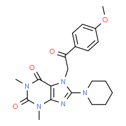 ChemSpider 2D Image | 7-[2-(4-Methoxyphenyl)-2-oxoethyl]-1,3-dimethyl-8-(1-piperidinyl)-3,7-dihydro-1H-purine-2,6-dione | C21H25N5O4
