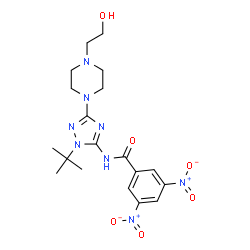 ChemSpider 2D Image | N-{3-[4-(2-Hydroxyethyl)-1-piperazinyl]-1-(2-methyl-2-propanyl)-1H-1,2,4-triazol-5-yl}-3,5-dinitrobenzamide | C19H26N8O6