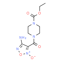ChemSpider 2D Image | Ethyl 4-[(4-amino-2-oxido-1,2,5-oxadiazol-3-yl)carbonyl]-1-piperazinecarboxylate | C10H15N5O5