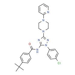 ChemSpider 2D Image | N-{1-(4-Chlorophenyl)-3-[4-(2-pyridinyl)-1-piperazinyl]-1H-1,2,4-triazol-5-yl}-4-(2-methyl-2-propanyl)benzamide | C28H30ClN7O