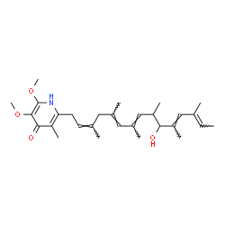 ChemSpider 2D Image | 2-[(2Z,5E,7E,11E,13E)-10-Hydroxy-3,5,7,9,11,13-hexamethyl-2,5,7,11,13-pentadecapentaen-1-yl]-5,6-dimethoxy-3-methyl-4(1H)-pyridinone | C29H43NO4