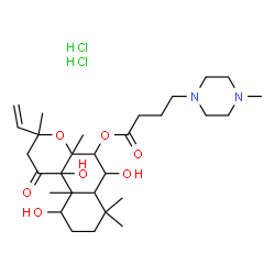 ChemSpider 2D Image | 6,10,10b-Trihydroxy-3,4a,7,7,10a-pentamethyl-1-oxo-3-vinyldodecahydro-1H-benzo[f]chromen-5-yl 4-(4-methyl-1-piperazinyl)butanoate dihydrochloride | C29H50Cl2N2O7