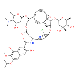 ChemSpider 2D Image | N-[(3S,9R,14S,15E,19S,21R,24R)-6-Chloro-24-[(2,6-dideoxy-3-C-methyl-alpha-L-ribo-hexopyranosyl)oxy]-11-oxo-14-{[2,4,6-trideoxy-4-(dimethylamino)-alpha-L-lyxo-hexopyranosyl]oxy}-4,12,20-trioxa-7-azapen
tacyclo[13.6.2.2~5,8~.1~3,21~.0~19,21~]hexacosa-1,5,7,15,25-pentaene-17,22-diyn-9-yl]-3-hydroxy-6-isopropoxy-7,8-dimethoxy-2-naphthamide | C53H60ClN3O16