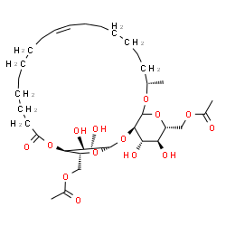 ChemSpider 2D Image | [(1S,3R,4S,5S,6R,10S,17Z,28S,29R)-4,5,31,32-Tetrahydroxy-10-methyl-26-oxo-2,7,9,27,30-pentaoxatricyclo[26.2.2.0~3,8~]dotriacont-17-ene-6,29-diyl]bis(methylene) diacetate (non-preferred name) | C34H56O14