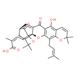 ChemSpider 2D Image | (2Z)-4-[(1S,2S,17S,19R)-12-Hydroxy-8,8,21,21-tetramethyl-5-(3-methyl-2-buten-1-yl)-14,18-dioxo-3,7,20-trioxahexacyclo[15.4.1.0~2,15~.0~2,19~.0~4,13~.0~6,11~]docosa-4(13),5,9,11,15-pentaen-19-yl]-2-met
hyl-2-butenoic acid | C33H36O8