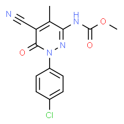 ChemSpider 2D Image | Methyl [1-(4-chlorophenyl)-5-cyano-4-methyl-6-oxo-1,6-dihydro-3-pyridazinyl]carbamate | C14H11ClN4O3