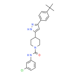 ChemSpider 2D Image | 1-piperidinecarboxamide, N-(3-chlorophenyl)-4-[5-[4-(1,1-dimethylethyl)phenyl]-1H-pyrazol-3-yl]- | C25H29ClN4O