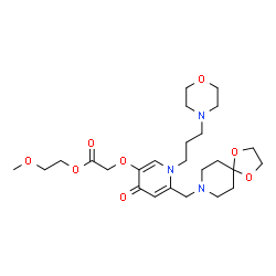 ChemSpider 2D Image | 2-Methoxyethyl ({6-(1,4-dioxa-8-azaspiro[4.5]dec-8-ylmethyl)-1-[3-(4-morpholinyl)propyl]-4-oxo-1,4-dihydro-3-pyridinyl}oxy)acetate | C25H39N3O8