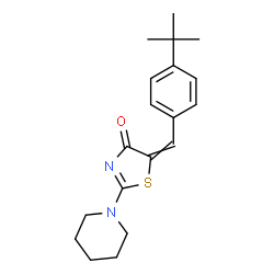 ChemSpider 2D Image | 5-[4-(2-Methyl-2-propanyl)benzylidene]-2-(1-piperidinyl)-1,3-thiazol-4(5H)-one | C19H24N2OS