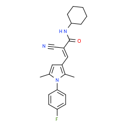 ChemSpider 2D Image | (2E)-2-Cyano-N-cyclohexyl-3-[1-(4-fluorophenyl)-2,5-dimethyl-1H-pyrrol-3-yl]acrylamide | C22H24FN3O