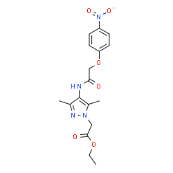ChemSpider 2D Image | Ethyl (3,5-dimethyl-4-{[(4-nitrophenoxy)acetyl]amino}-1H-pyrazol-1-yl)acetate | C17H20N4O6