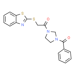 ChemSpider 2D Image | Ethanone, 2-(benzothiazol-2-ylsulfanyl)-1-(3-benzoylimidazolidin-1-yl)- | C19H17N3O2S2