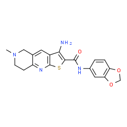 ChemSpider 2D Image | 3-Amino-N-(1,3-benzodioxol-5-yl)-6-methyl-5,6,7,8-tetrahydrothieno[2,3-b][1,6]naphthyridine-2-carboxamide | C19H18N4O3S