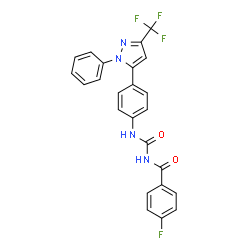 ChemSpider 2D Image | 4-Fluoro-N-({4-[1-phenyl-3-(trifluoromethyl)-1H-pyrazol-5-yl]phenyl}carbamoyl)benzamide | C24H16F4N4O2